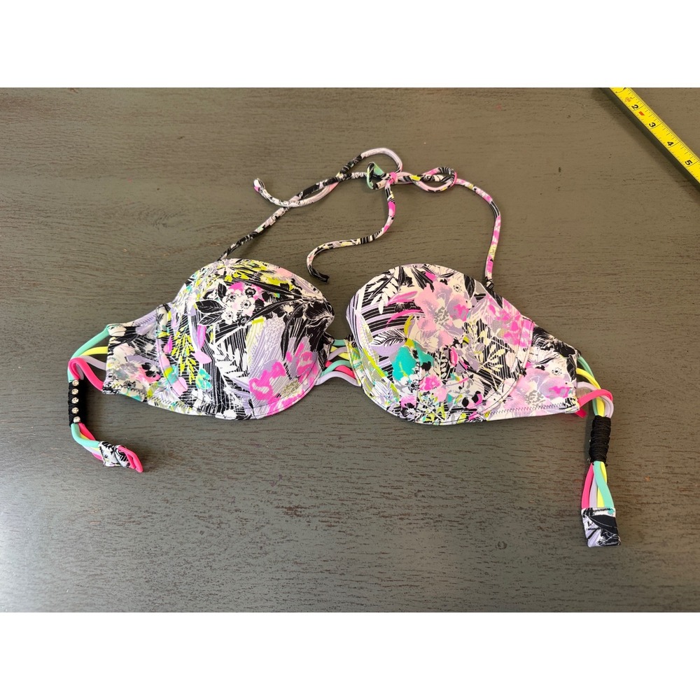 Victorias Secret Tropical Floral Underwire Halter Bikini Top Multi Color 34C